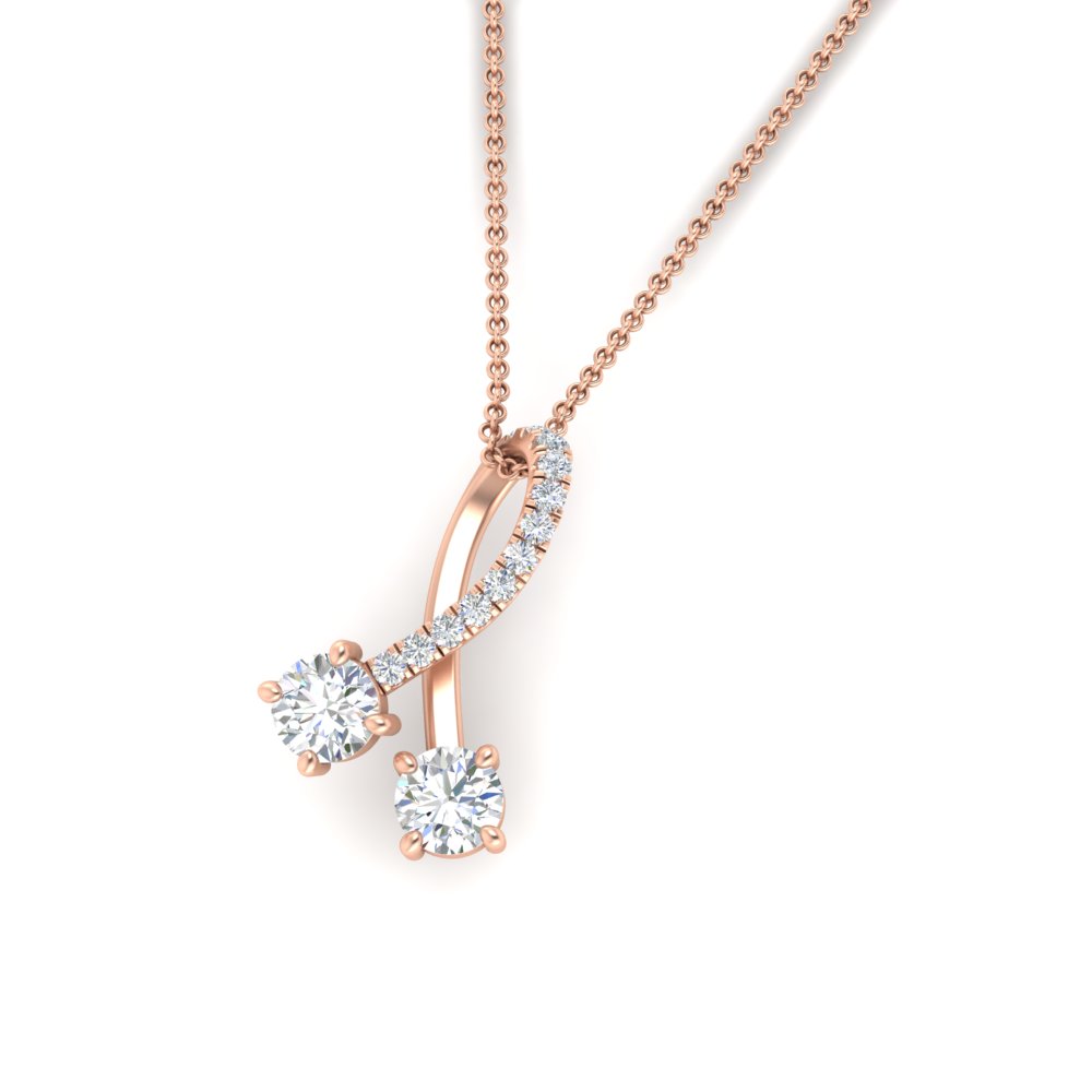 Twogether 2 Stone Ribbon Pendant with 14K Rose Gold White Diamond