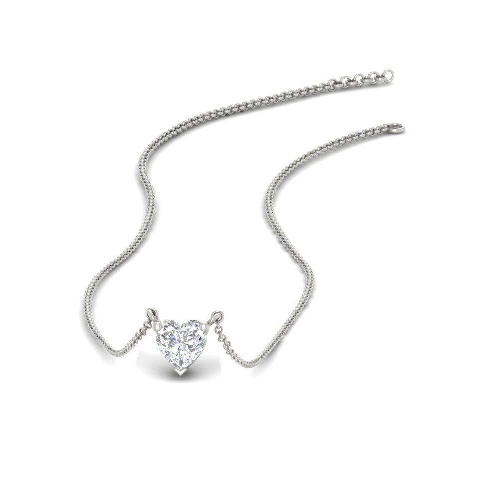 Semi Mount Shaped 1 Carat Heart Diamond Necklace with White Diamond 18K White Gold