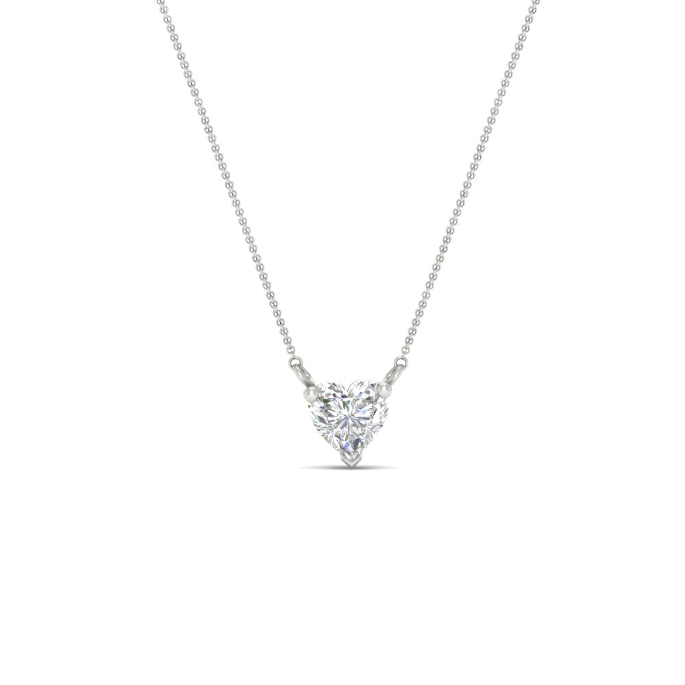 Semi Mount Shaped 1 Carat Heart Diamond Necklace with White Diamond 18K White Gold