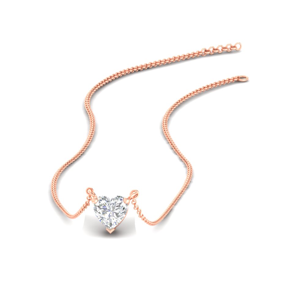 1.50 Carat Sparkling Heart Diamond Solitaire Pendant with 14K Rose Gold White Diamond