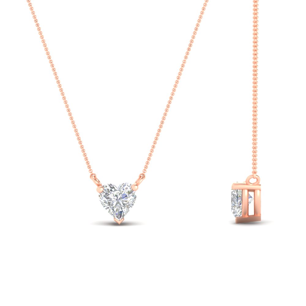 1.50 Carat Sparkling Heart Diamond Solitaire Pendant with 14K Rose Gold White Diamond