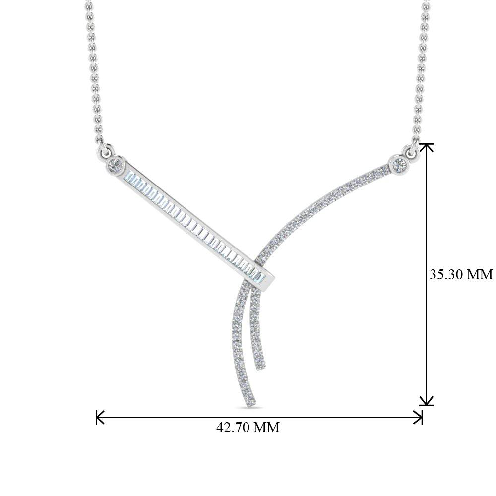 Women Modern Bar Necklace with 14K White Gold White Diamond