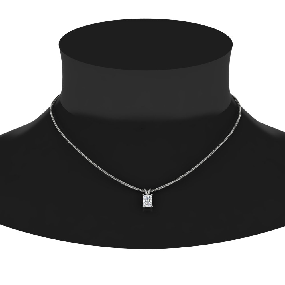Single Radiant Diamond Pendant with 14K White Gold White Diamond