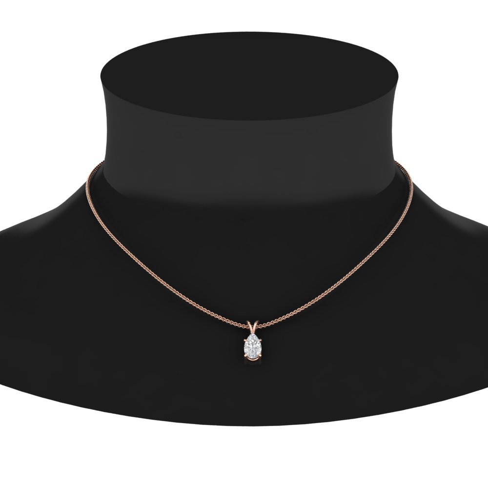 0.5 Ct. Diamond Pear Solitaire Necklace with 14K Rose Gold White Diamond