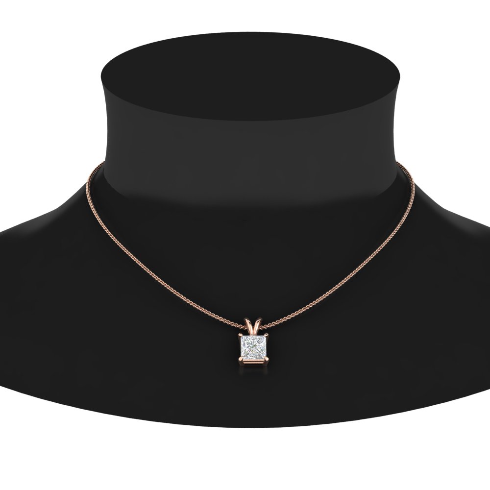 0.5 Ct. Diamond Princess Cut Solitaire Necklace with 18K Rose Gold White Diamond