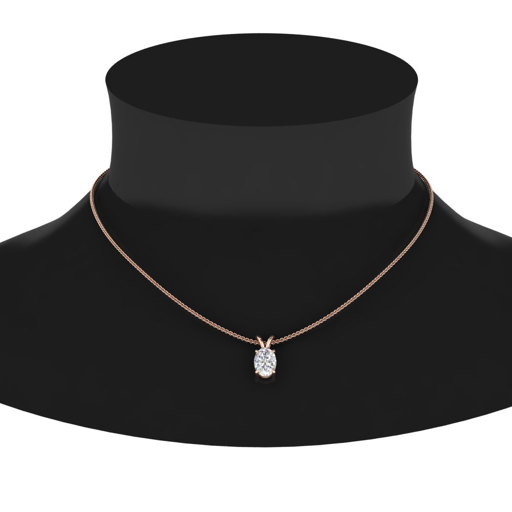 0.50 Ct. Oval Solitaire Pendant with 14K Rose Gold White Diamond