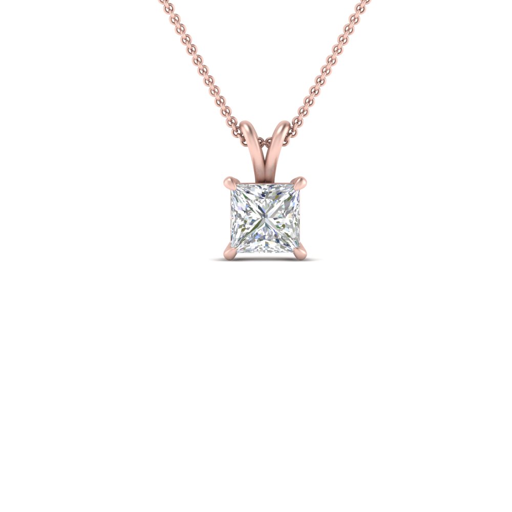 1 Ct. Princess Cut Diamond Necklace In 14K Rose Gold | Fascinating Diamonds