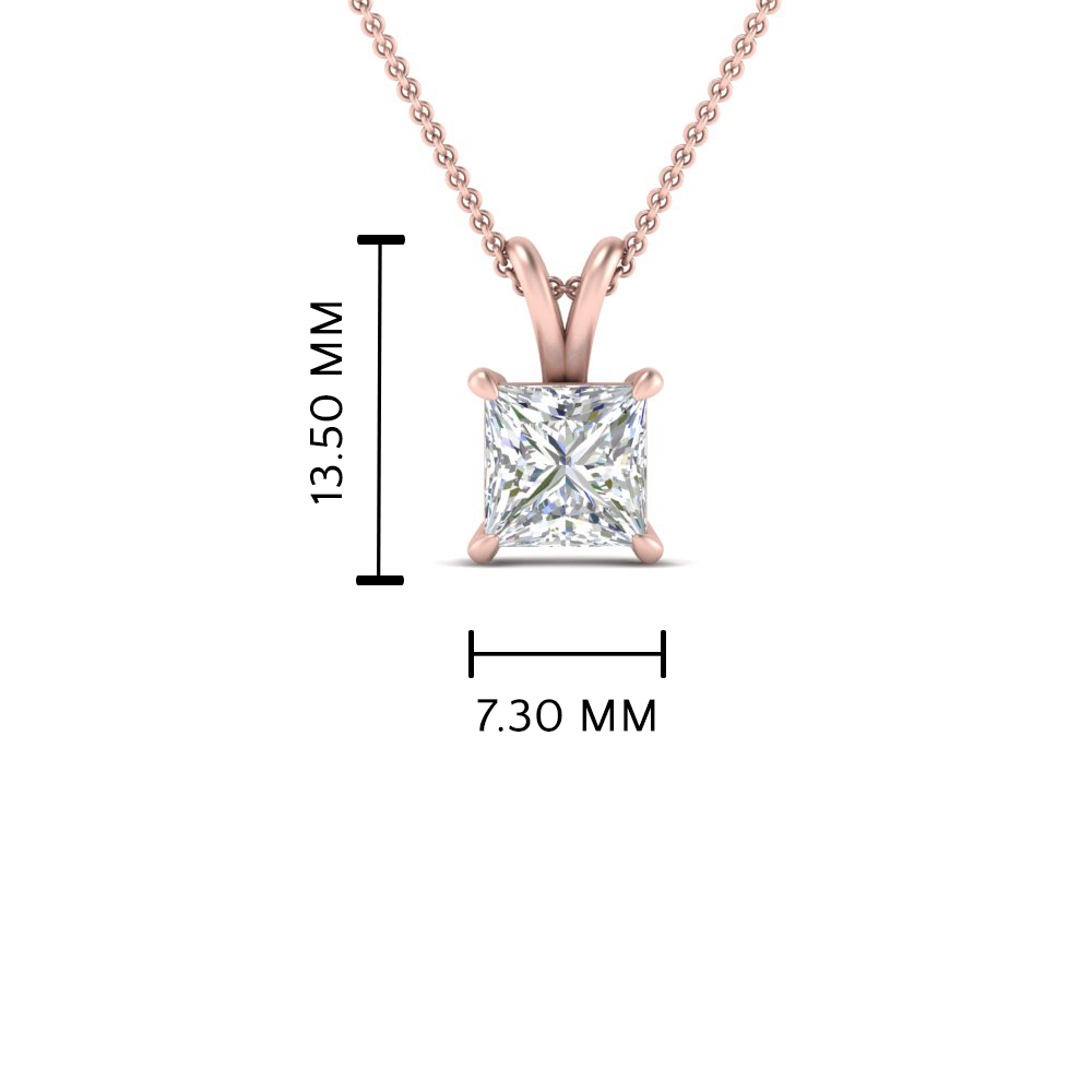 1.50 Ct. Diamond Necklace Princess Cut with 14K Rose Gold White Diamond