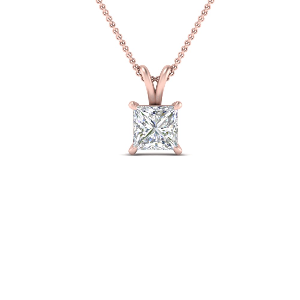 1.50 Ct. Diamond Necklace Princess Cut with 14K Rose Gold White Diamond