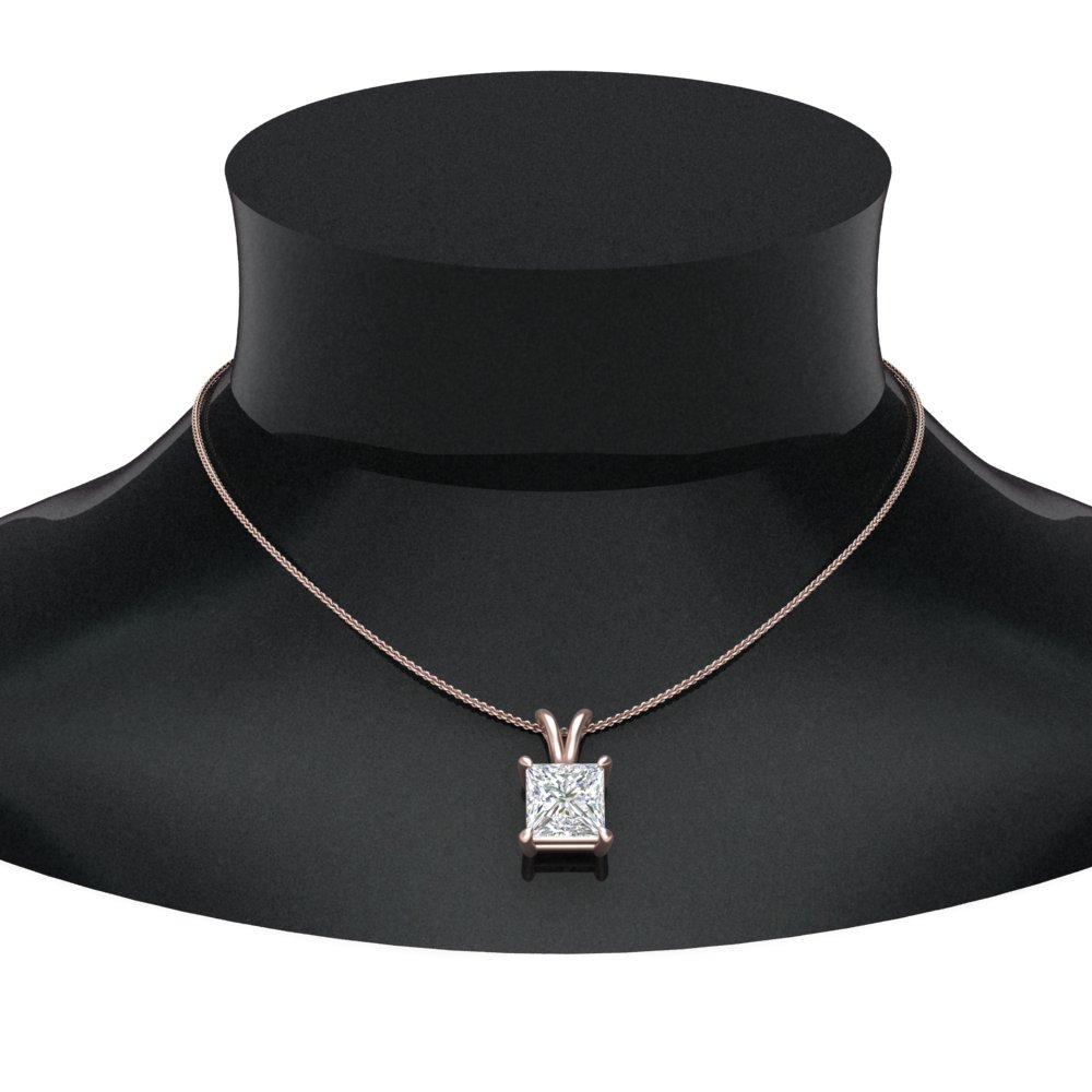 1.50 Ct. Diamond Necklace Princess Cut with 14K Rose Gold White Diamond
