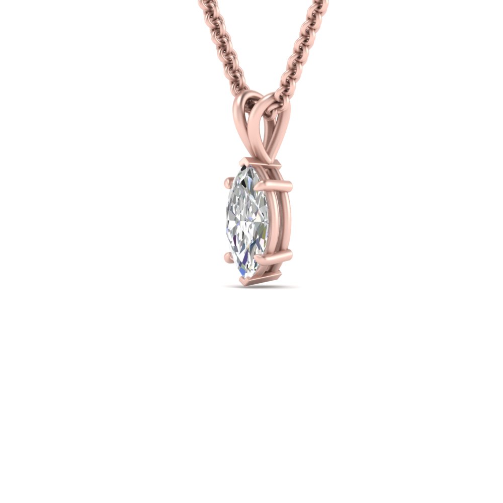 1.50 Ct. Marquise Solitaire Diamond Pendant with 14K Rose Gold White Diamond