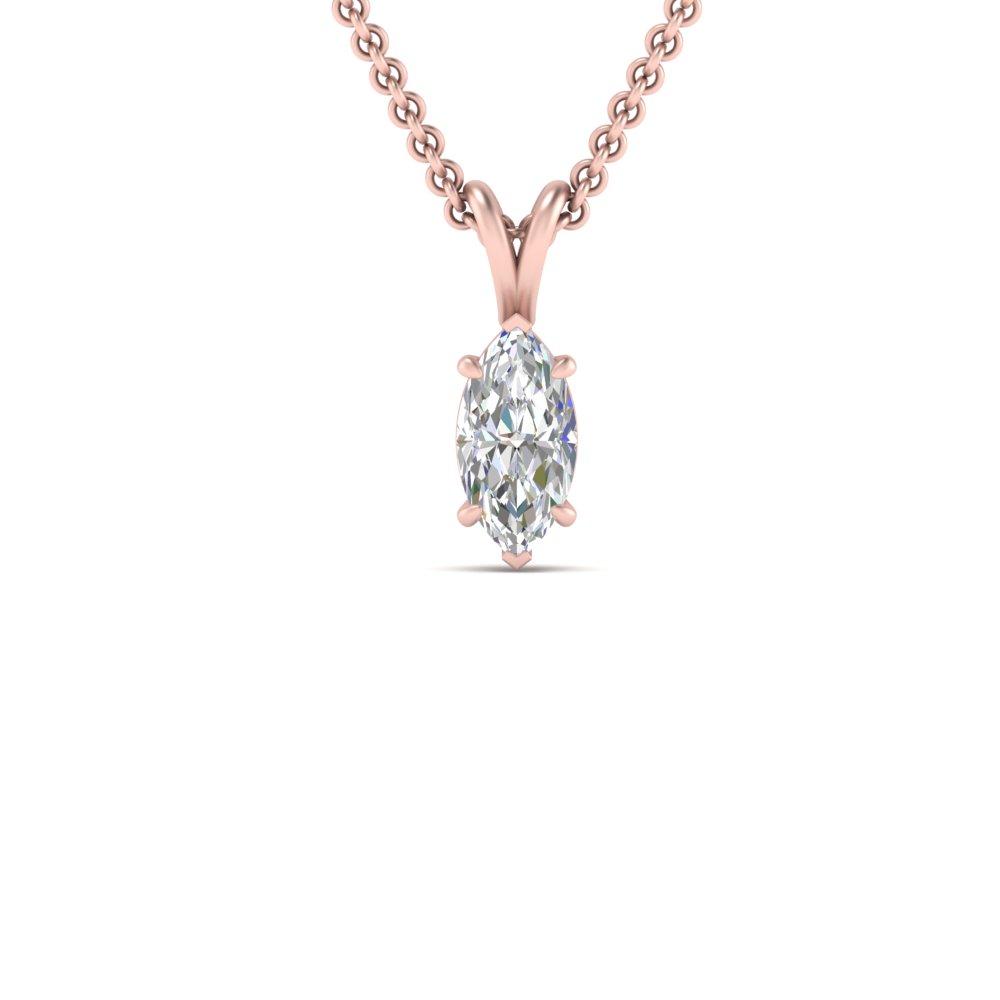 1.50 Ct. Marquise Solitaire Diamond Pendant with 14K Rose Gold White Diamond
