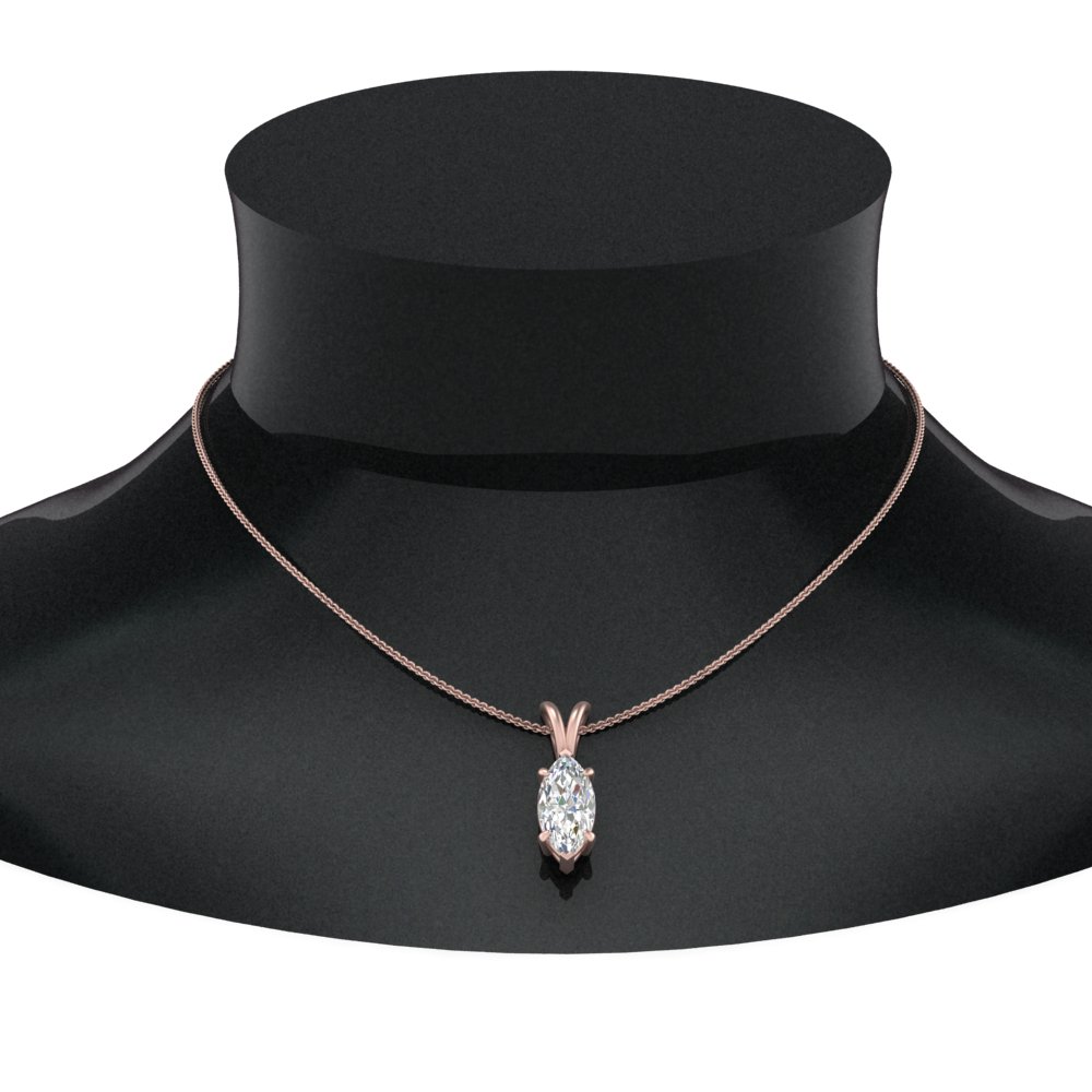 1.50 Ct. Marquise Solitaire Diamond Pendant with 14K Rose Gold White Diamond