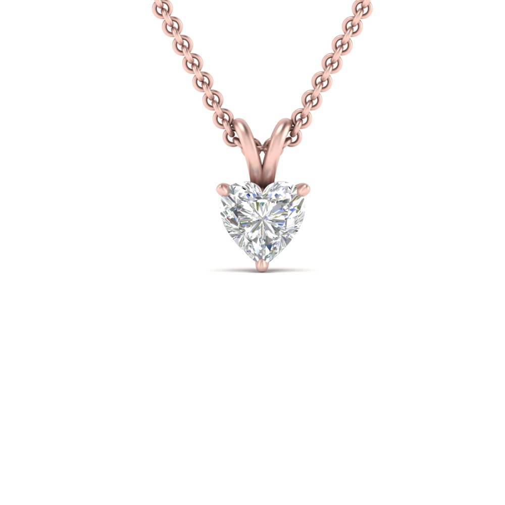 1.50 Ct. Single Heart Shaped Diamond Pendant with 14K Rose Gold White Diamond