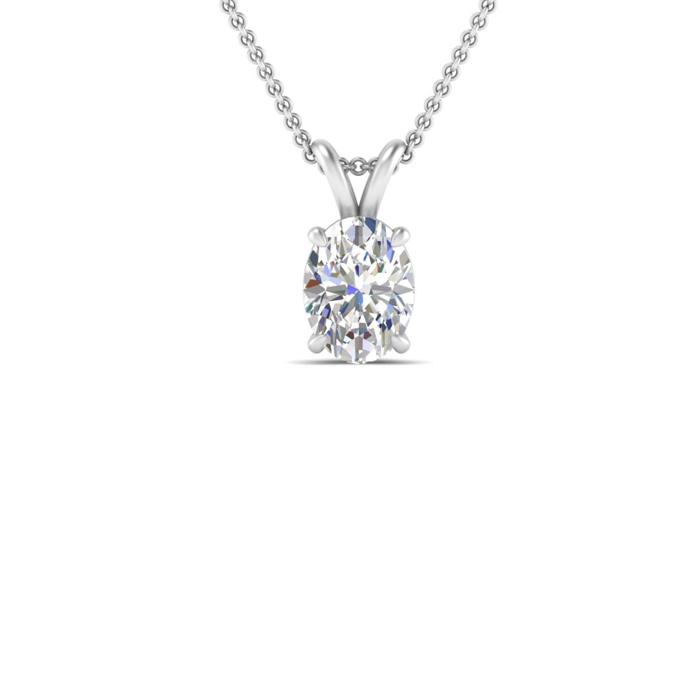 1.50 Ct. Oval Shaped Solitaire Pendant with White Diamond in 14K White Gold