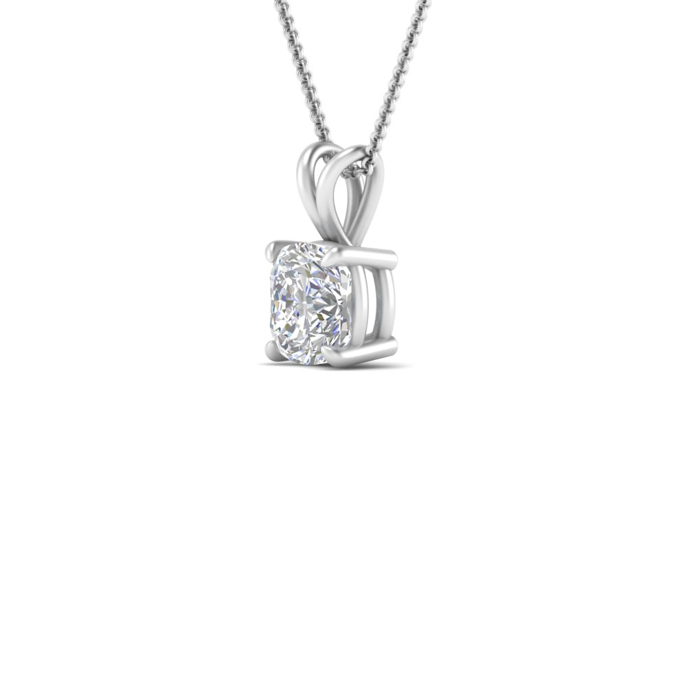 2 Carat Cushion Solitaire Diamond Studded Pendant with 14K White Gold White Diamond
