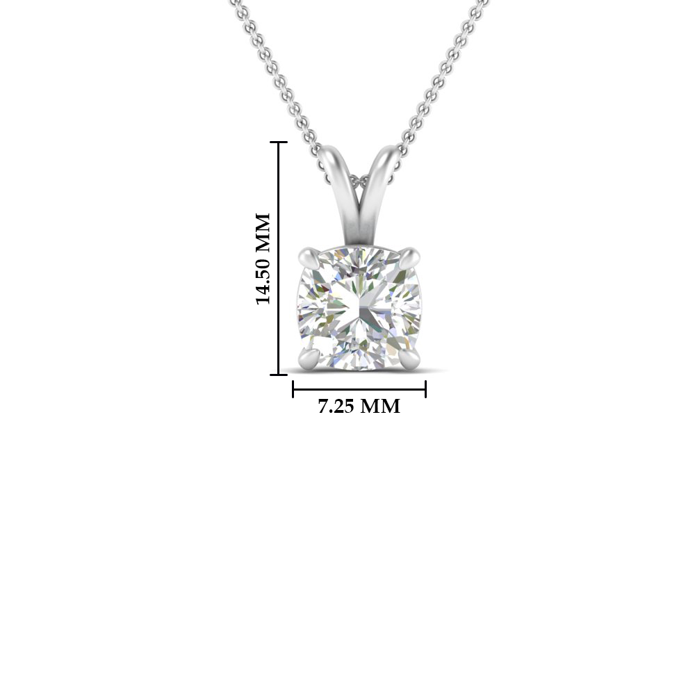 2 Carat Cushion Solitaire Diamond Studded Pendant with 14K White Gold White Diamond