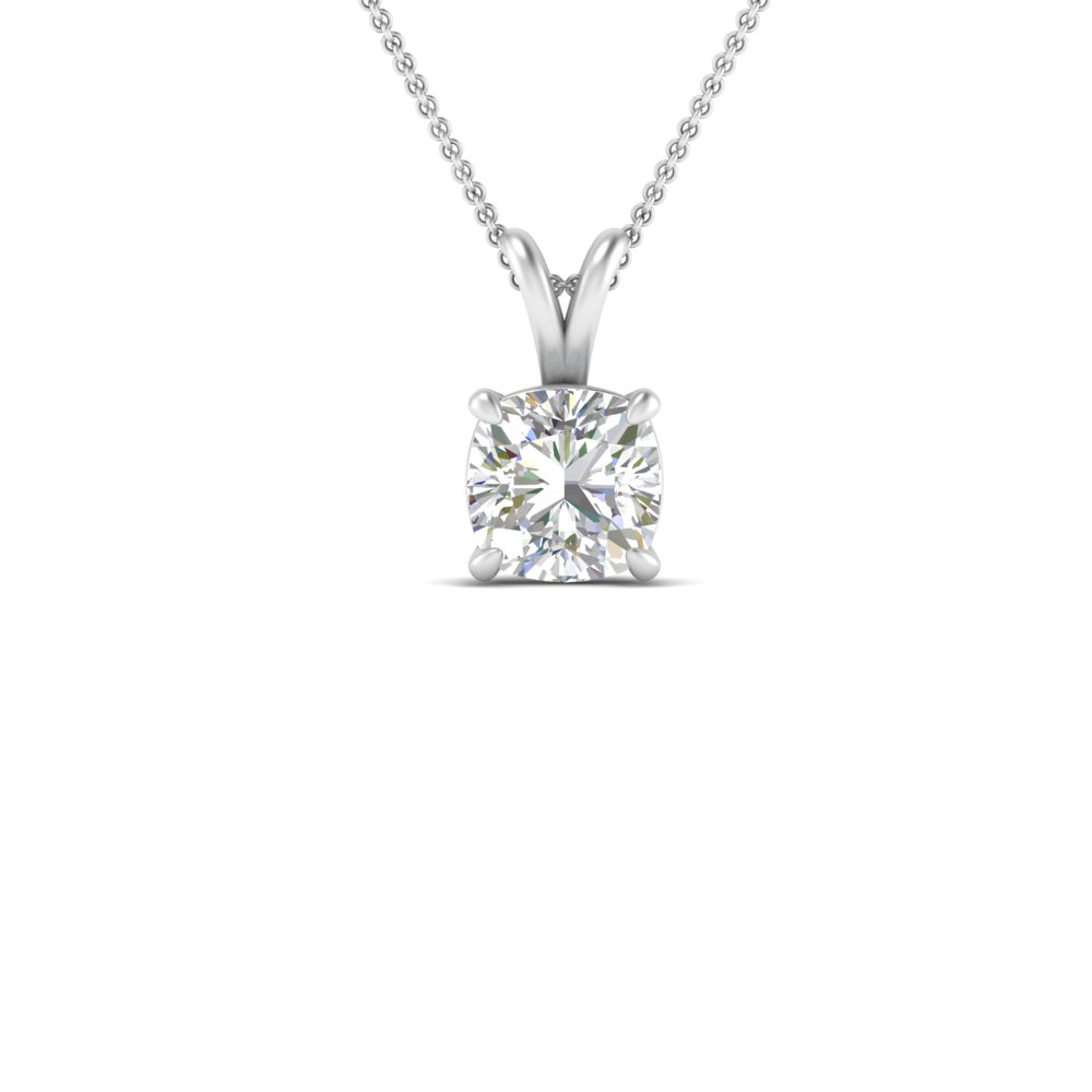 2 Carat Cushion Solitaire Diamond Studded Pendant with 14K White Gold White Diamond