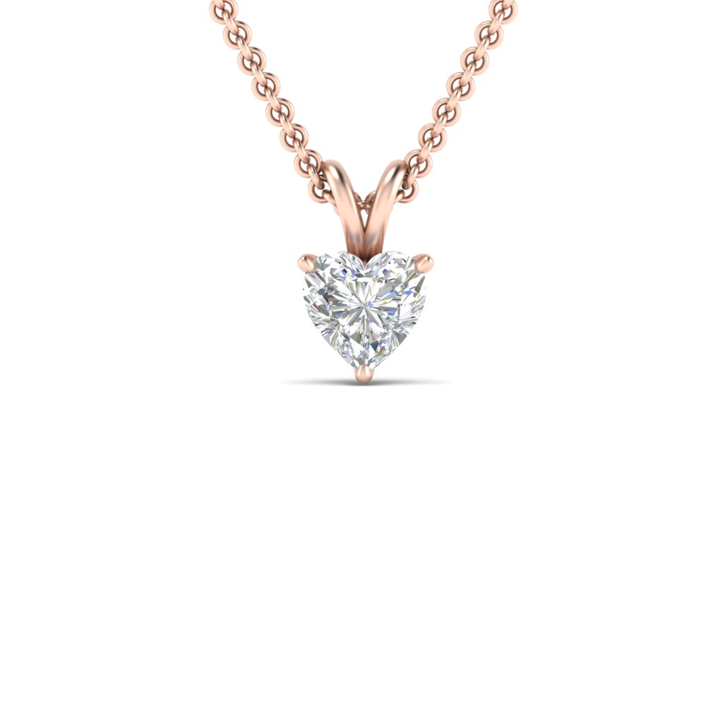 2 Carat Heart Shaped Solitaire Pendant with 14K Rose Gold White Diamond