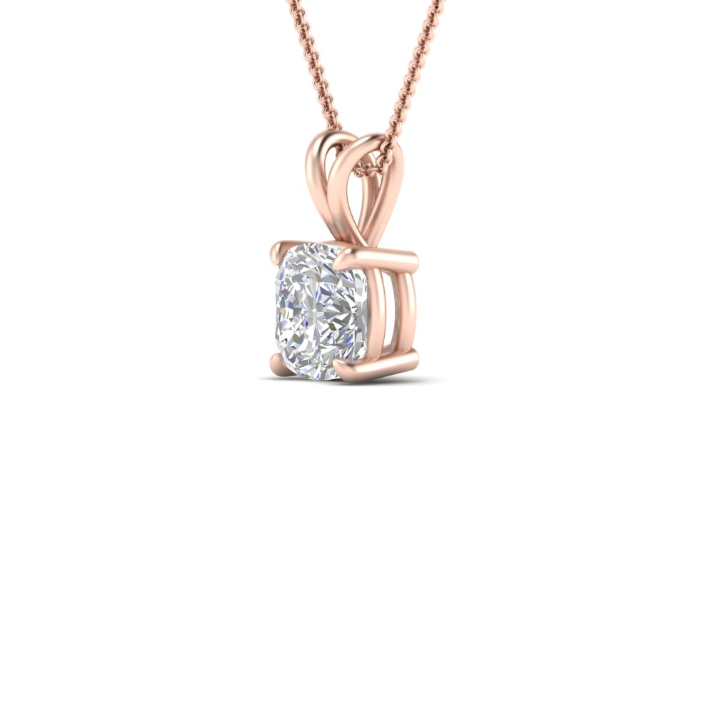 3 Carat Cushion Cut Solitaire Pendant with 14K Rose Gold White Diamond