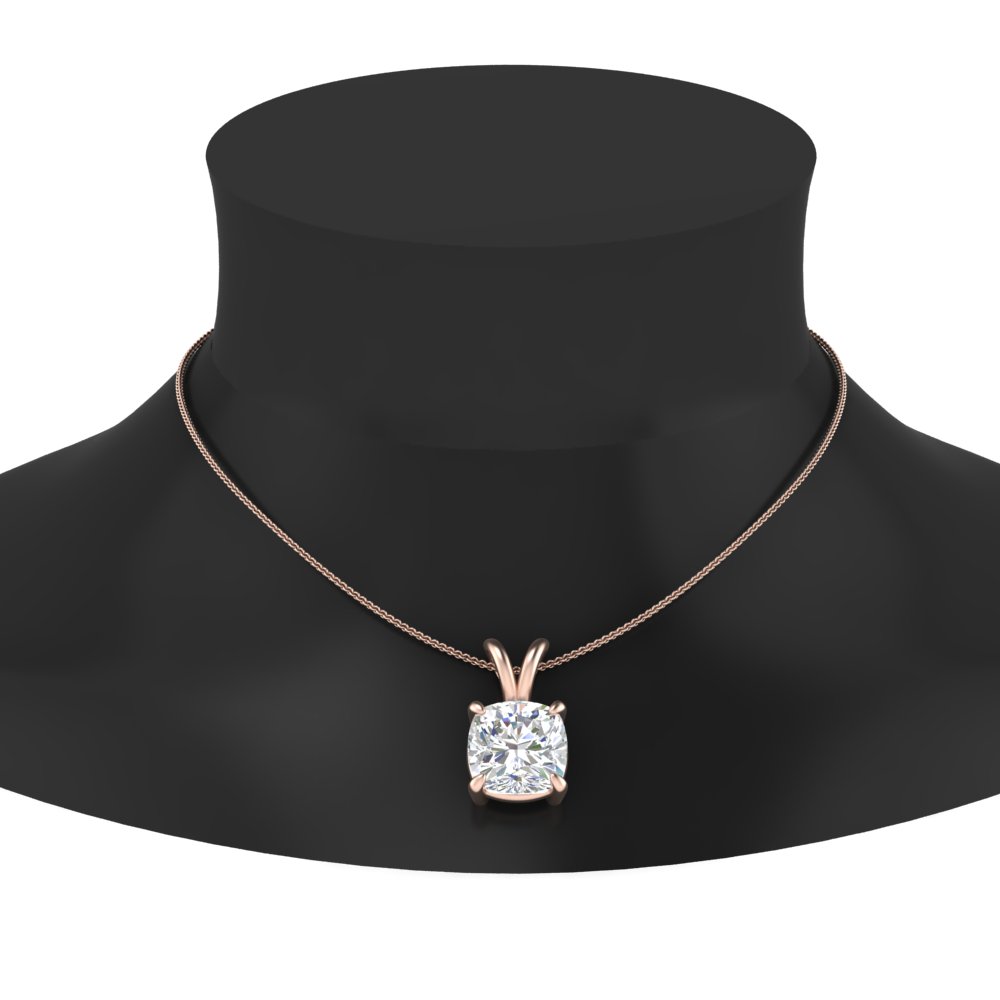 3 Carat Cushion Cut Solitaire Pendant with 14K Rose Gold White Diamond