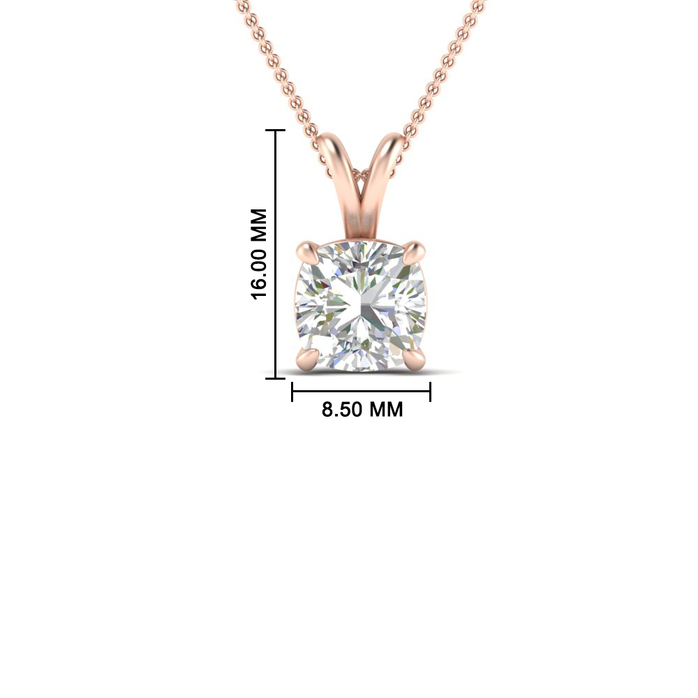 3 Carat Cushion Cut Solitaire Pendant with 14K Rose Gold White Diamond