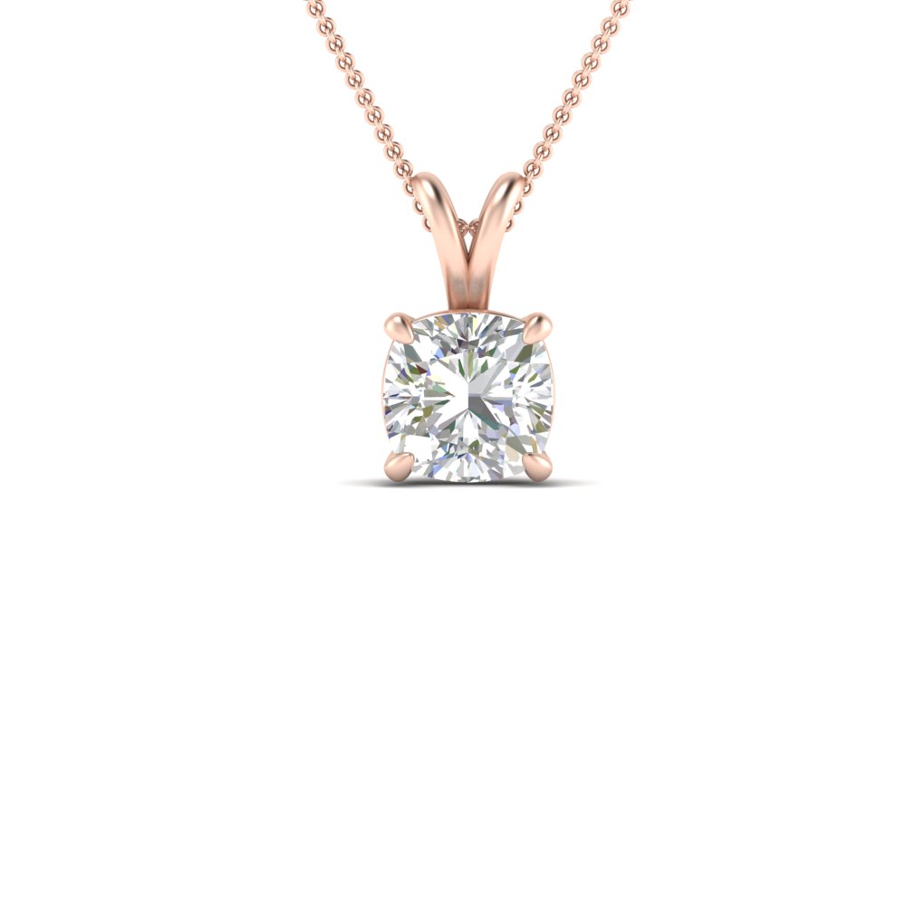 3 Carat Cushion Cut Solitaire Pendant with 14K Rose Gold White Diamond