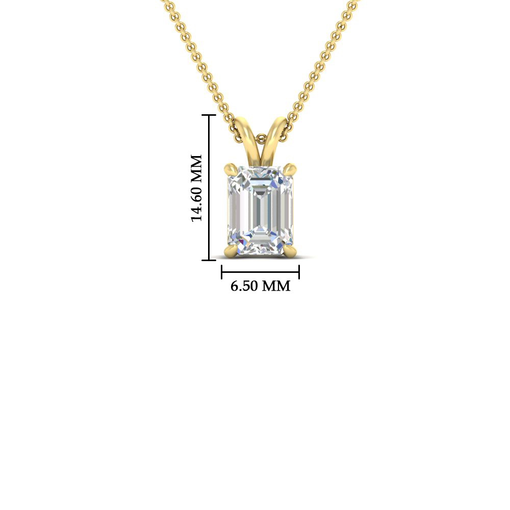 Emerald Cut Classic Solitaire Pendant with 14K Yellow Gold White Diamond