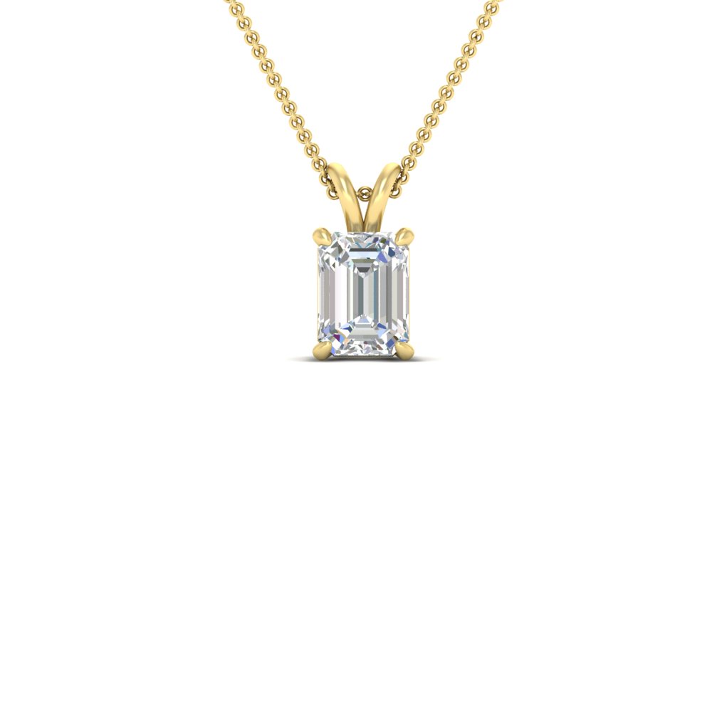 Emerald Cut Classic Solitaire Pendant with 14K Yellow Gold White Diamond