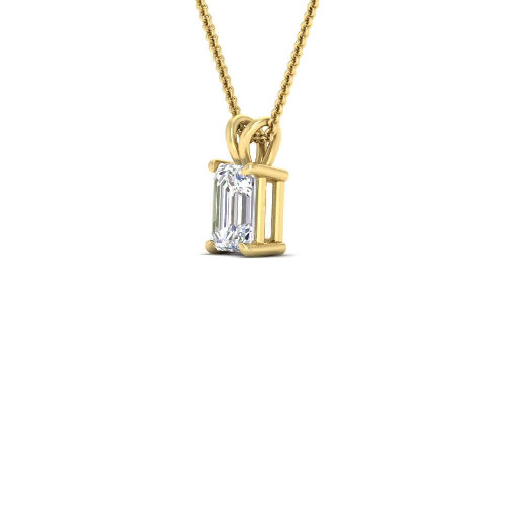Emerald Cut Classic Solitaire Pendant with 14K Yellow Gold White Diamond