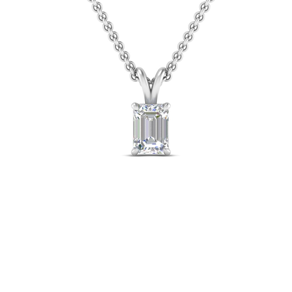 Emerald Cut Diamond Solitaire Pendant 1.50 Carat with 14K White Gold White Diamond