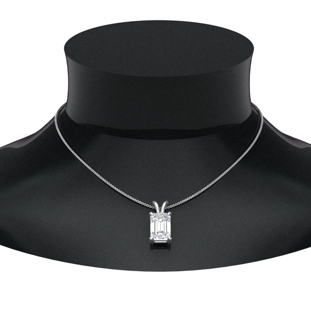 Emerald Cut Diamond Solitaire Pendant 1.50 Carat with 14K White Gold White Diamond