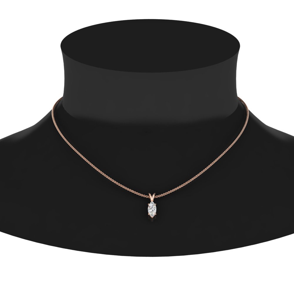 Half Carat Marquise Solitaire Pendant with 14K Rose Gold White Diamond