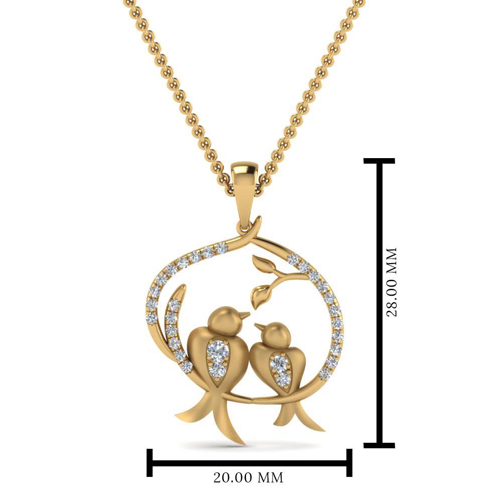 Mother Bird Diamond Necklace with 14K Yellow Gold White Diamond