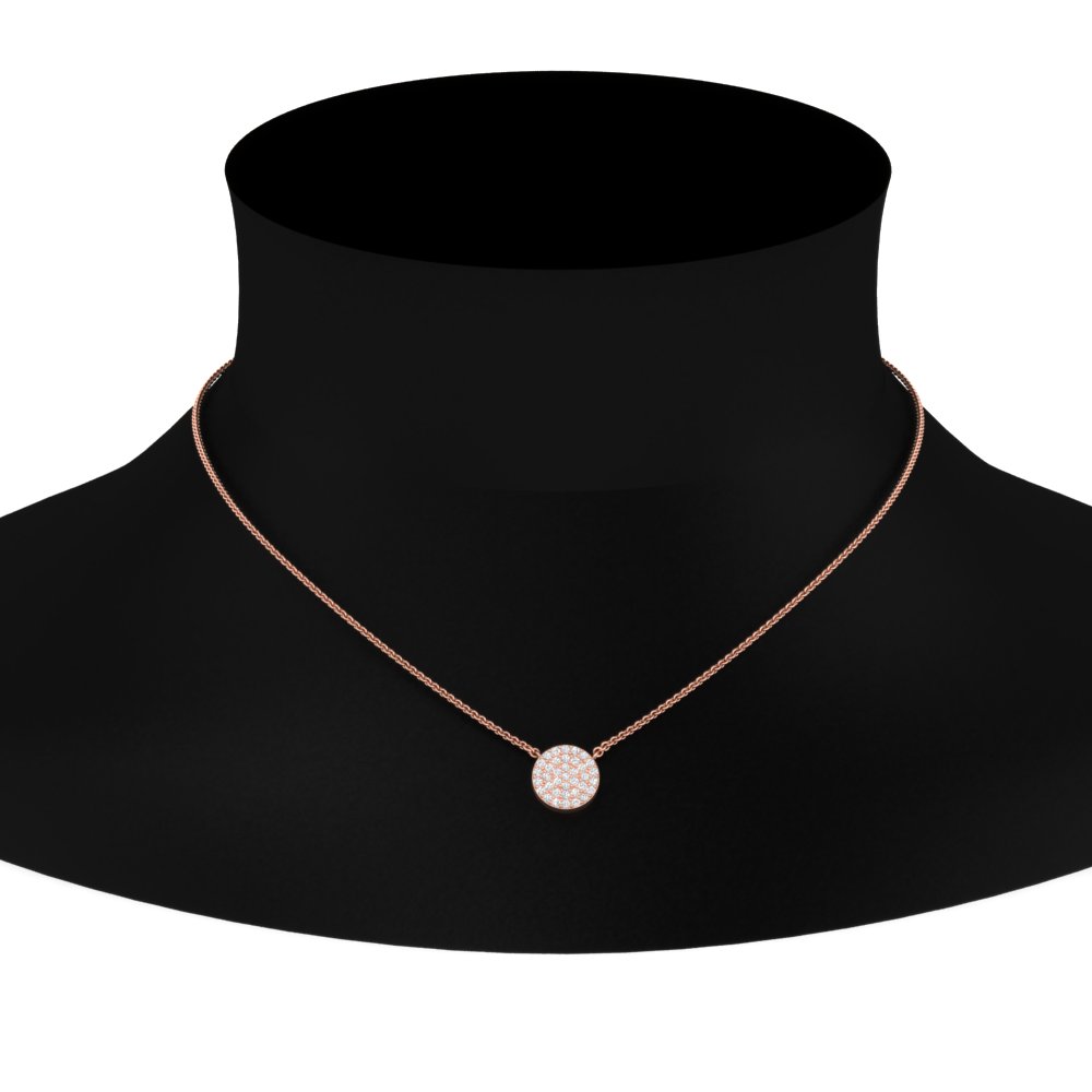 Flat Disc Pendant Necklace with 14K Rose Gold White Diamond