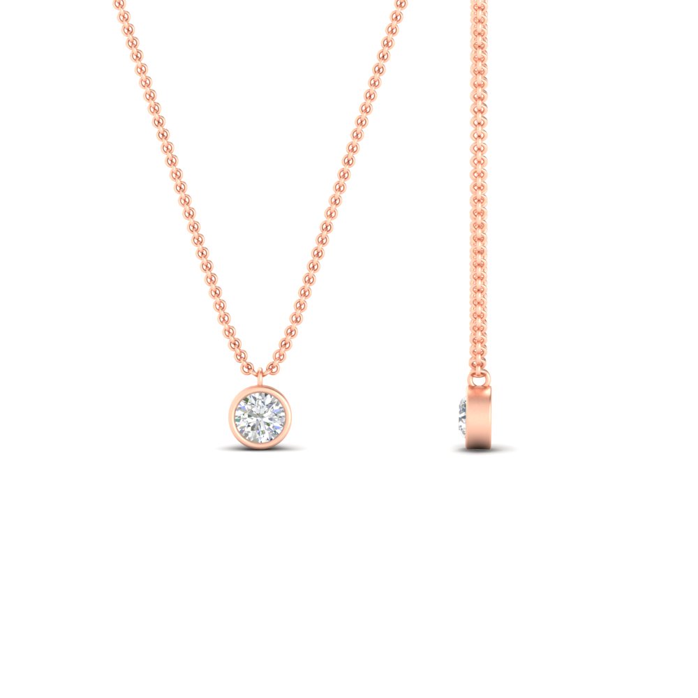 0.25 Ct Round Diamond Bezel Set Pendant with White Diamond in 14K Rose Gold