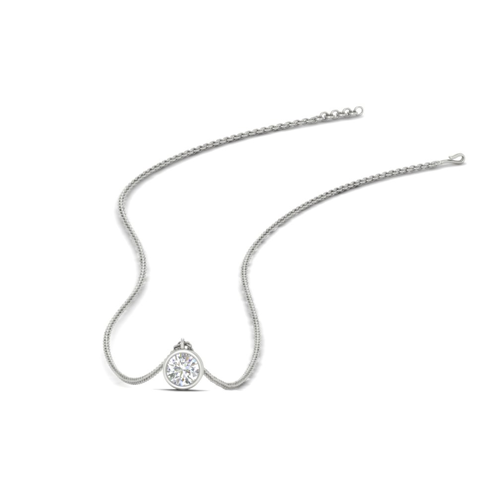  Bezel Set Round 0.25 Ct Diamond Pendant with White Diamond 14K White Gold