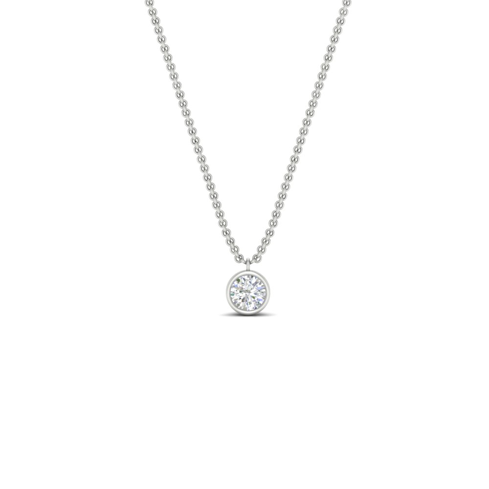  Bezel Set Round 0.25 Ct Diamond Pendant with White Diamond 14K White Gold