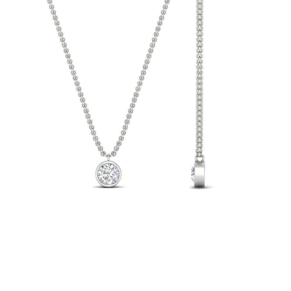  Bezel Set Round 0.25 Ct Diamond Pendant with White Diamond 14K White Gold