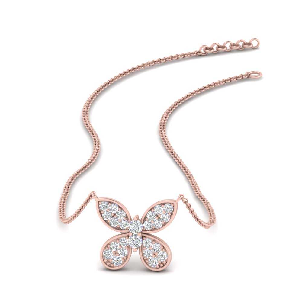 Stacking Butterfly Diamond Necklace In 14K Rose Gold | Fascinating Diamonds