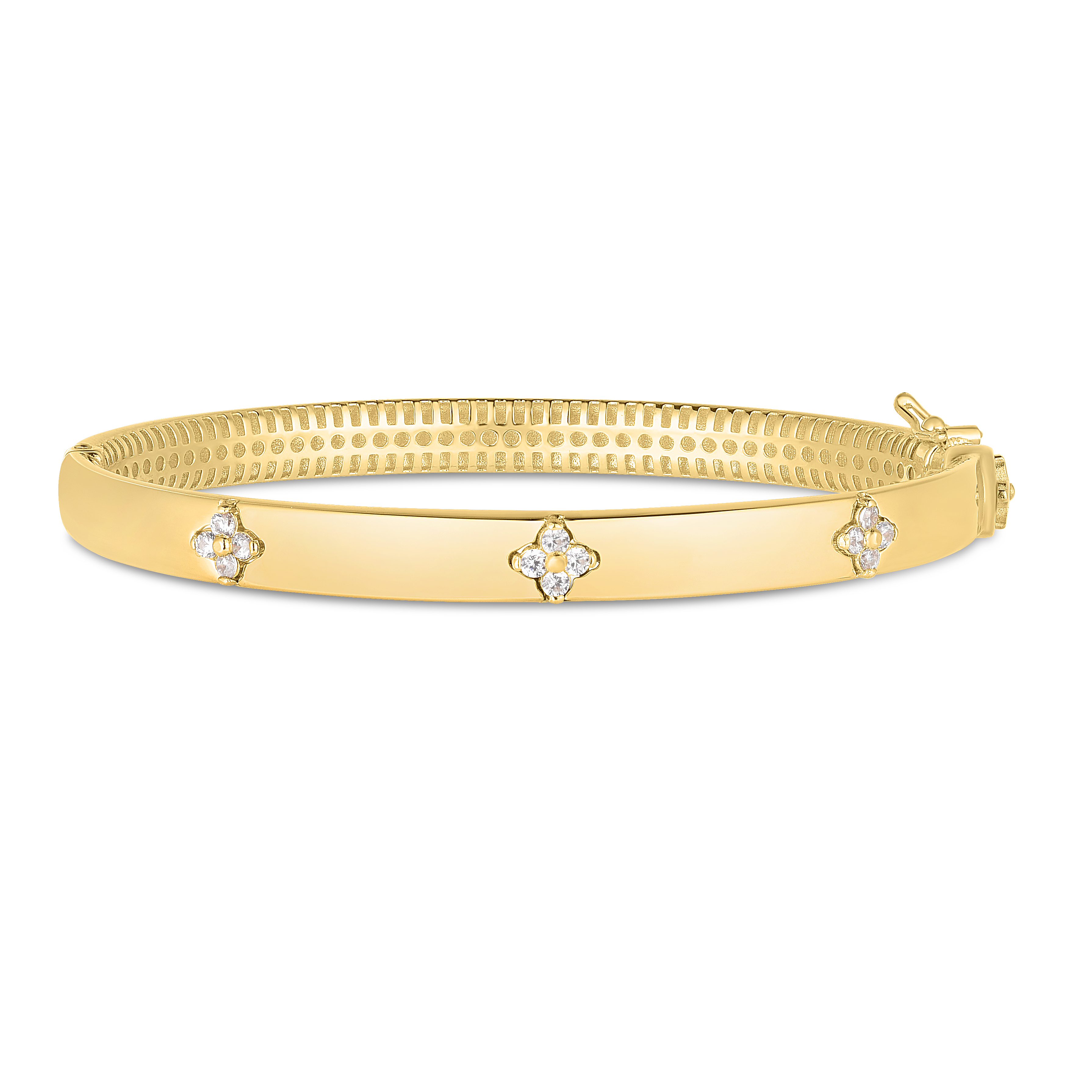 Trilogy Diamond Flower Bangle with 14K Yellow Gold White Diamond