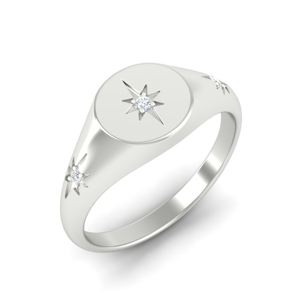 Signet Diamond Gift Ring with 14K White Gold White Diamond