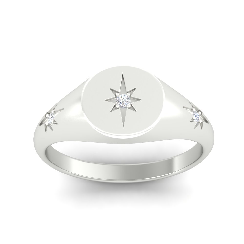 Signet Diamond Gift Ring with 14K White Gold White Diamond