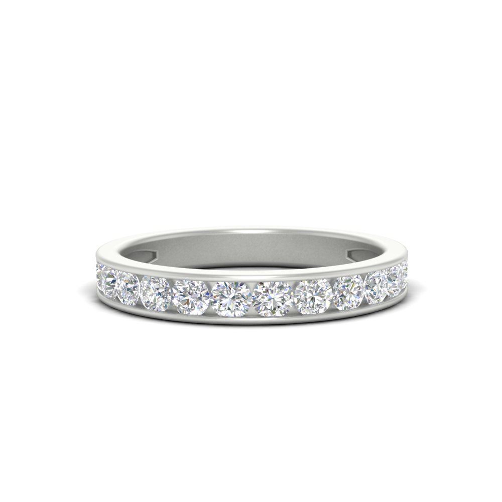 Round Cut Channel Set Anniversary Ring with 14K White Gold White Diamond