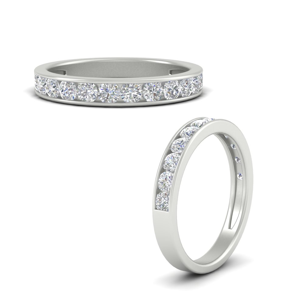 Round Cut Channel Set Anniversary Ring with 14K White Gold White Diamond