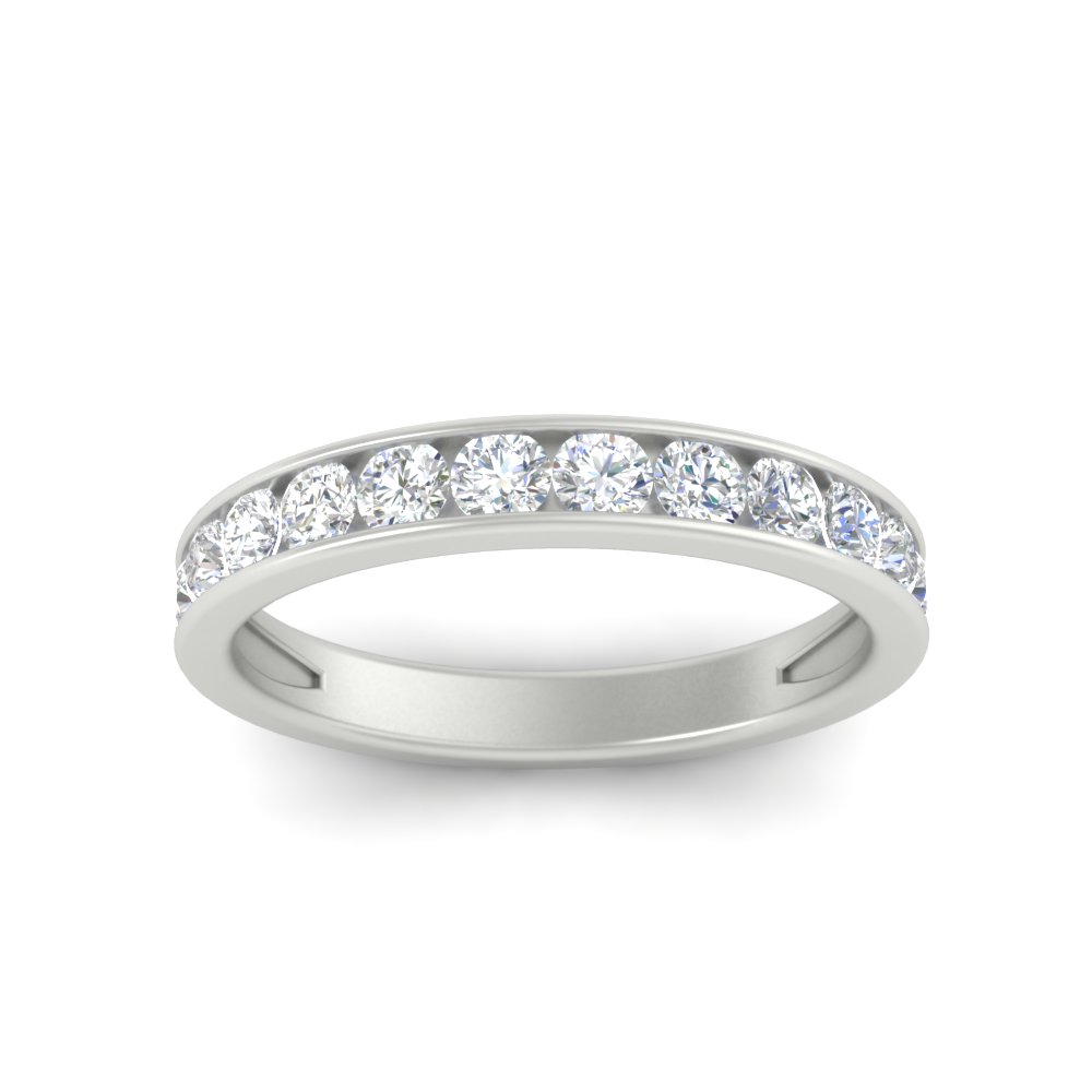 Round Cut Channel Set Anniversary Ring with 14K White Gold White Diamond