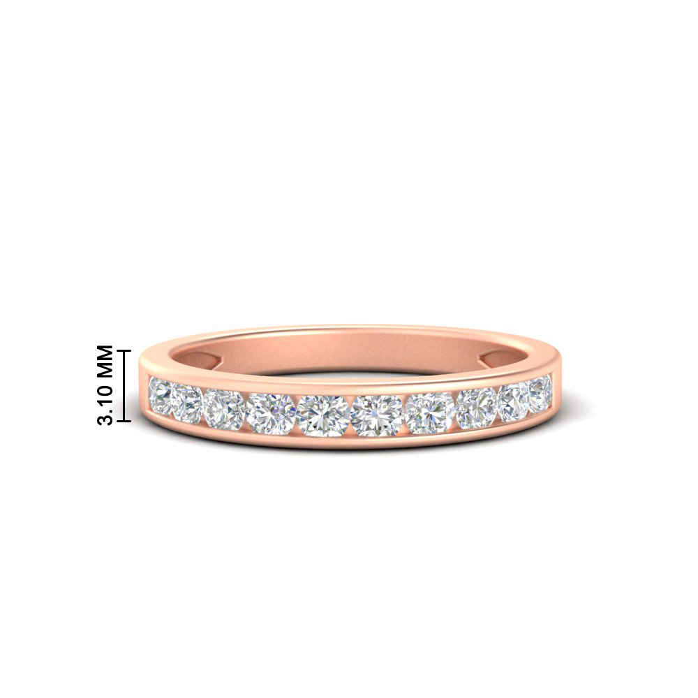 Semi Mount Shaped Half Carat Channel Set Wedding Band with White Diamond 14K Rose Gold