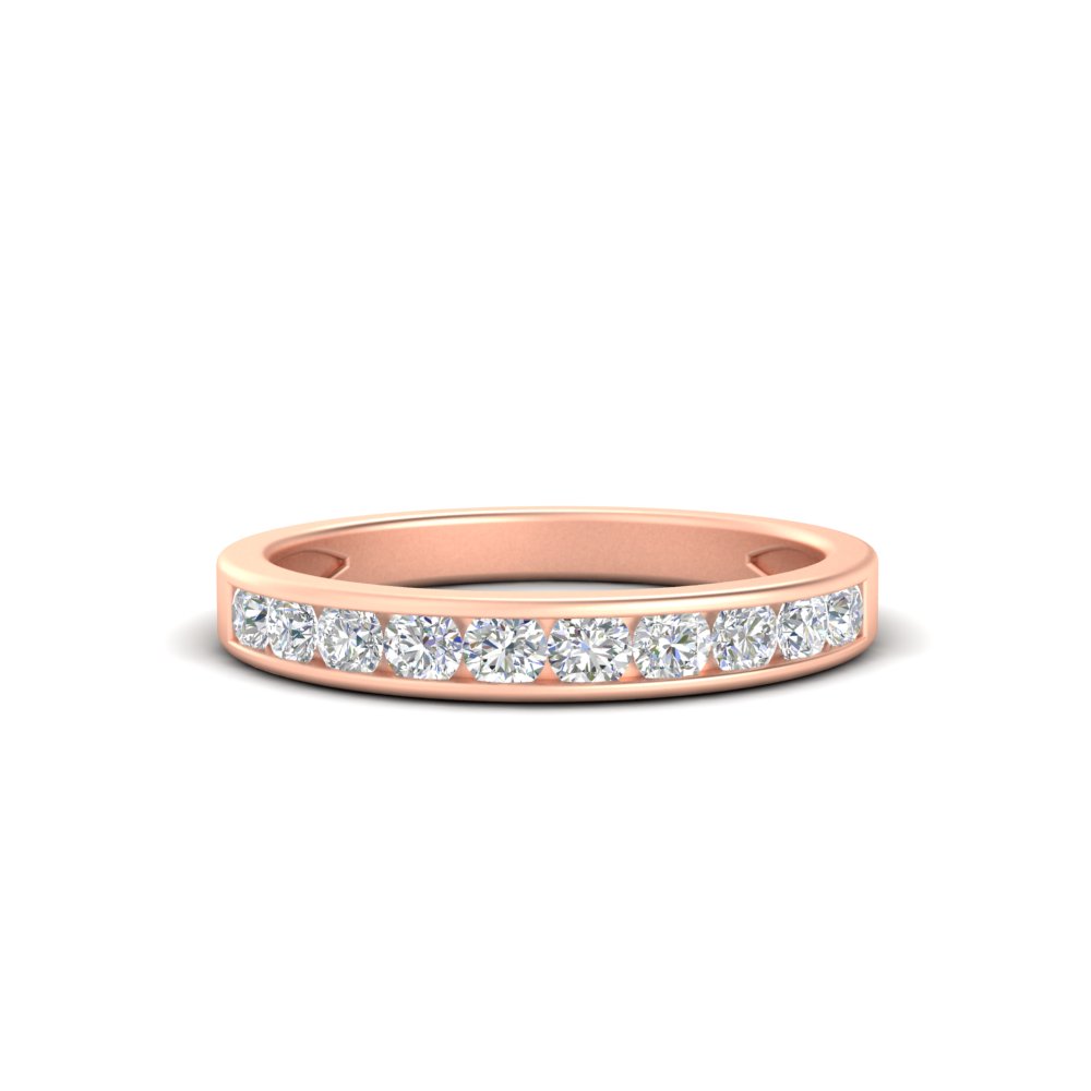 Semi Mount Shaped Half Carat Channel Set Wedding Band with White Diamond 14K Rose Gold