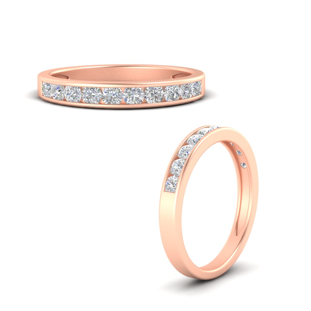 Semi Mount Shaped Half Carat Channel Set Wedding Band with White Diamond 14K Rose Gold