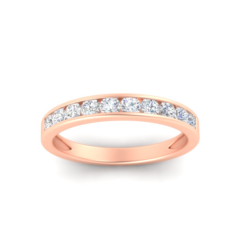 Semi Mount Shaped Half Carat Channel Set Wedding Band with White Diamond 14K Rose Gold